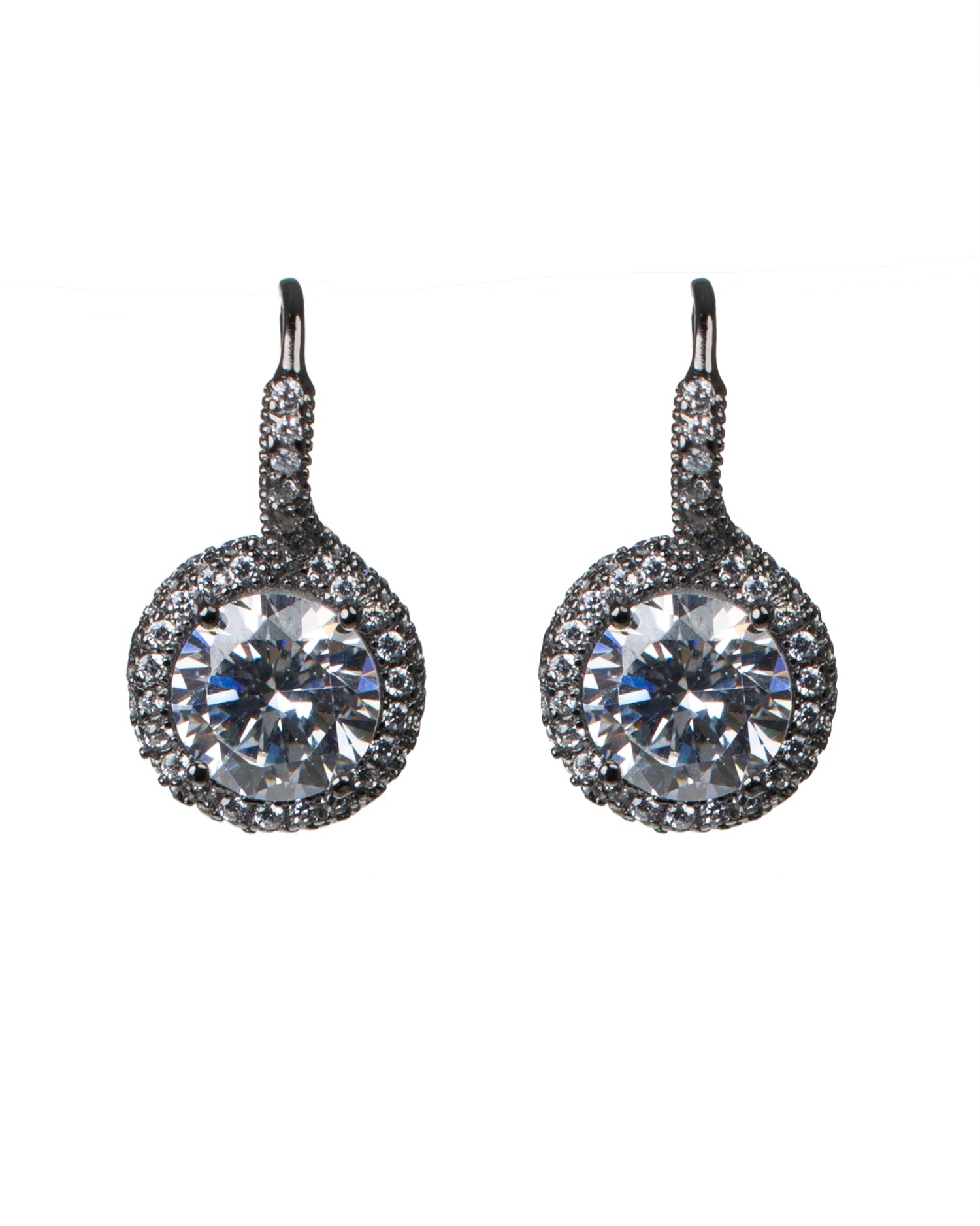 Round CZ ang Halo Drop Earrings