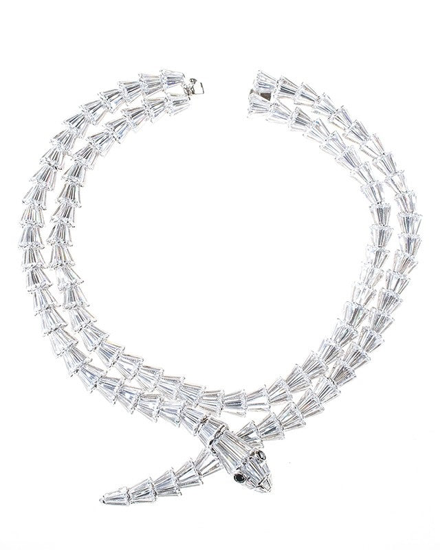 FISHTAIL DOUBLE BAGUETTE CZ SNAKE NECKLACE