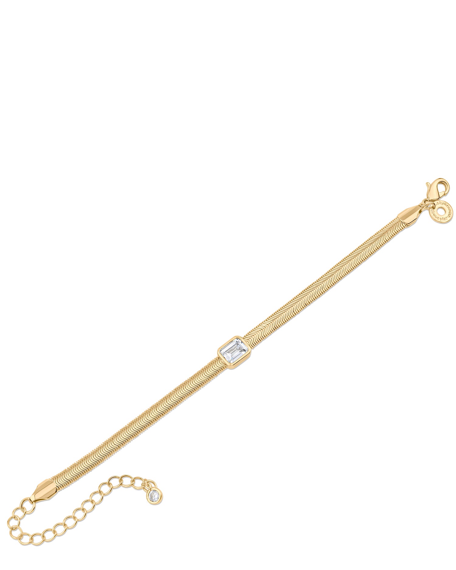 Emerald CZ and Herringbone Chain Bracelet