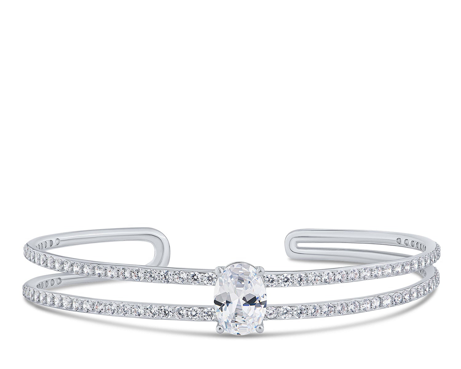 Double Row CZ Open Cuff Bracelet