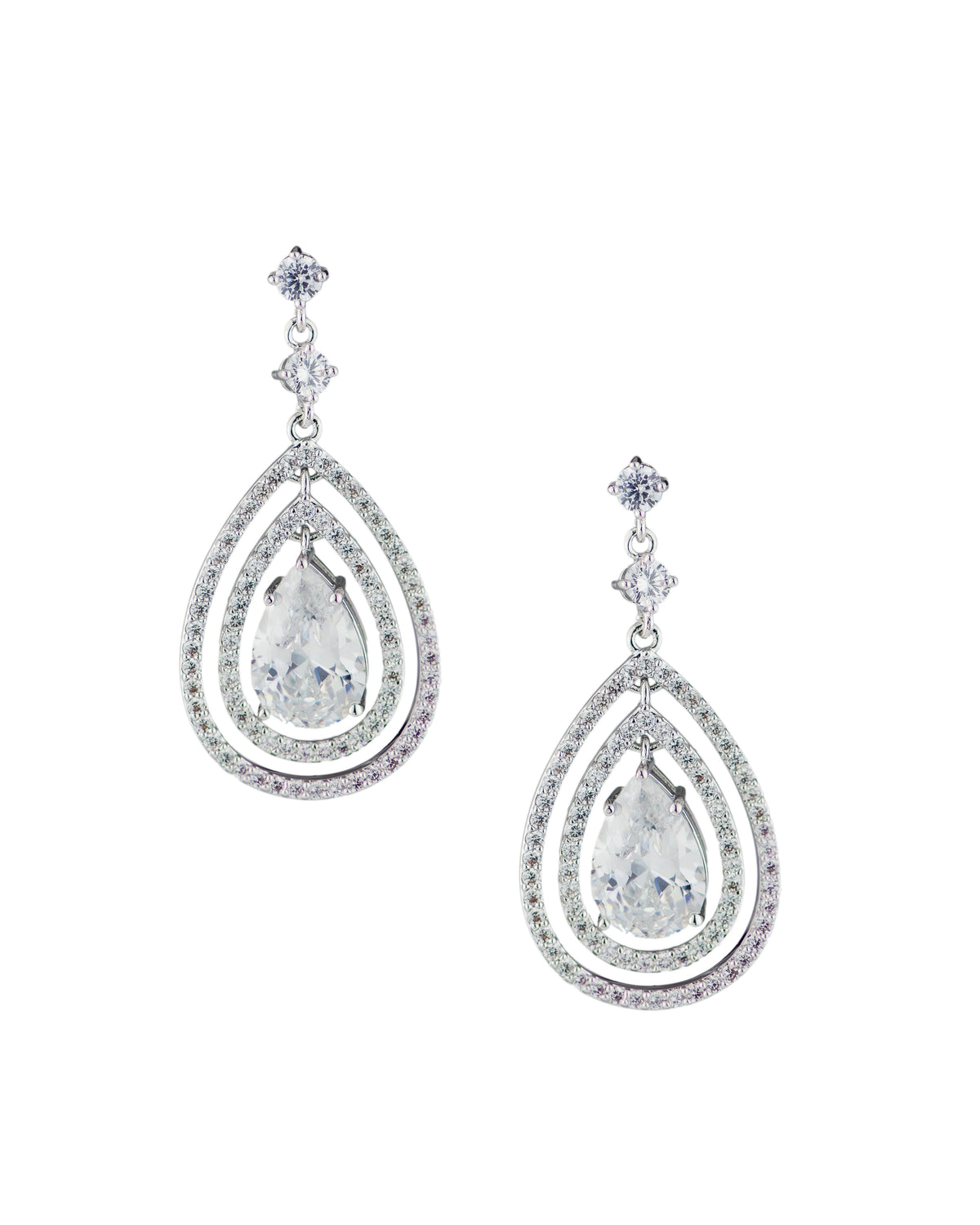 Double Halo Pear Earrings
