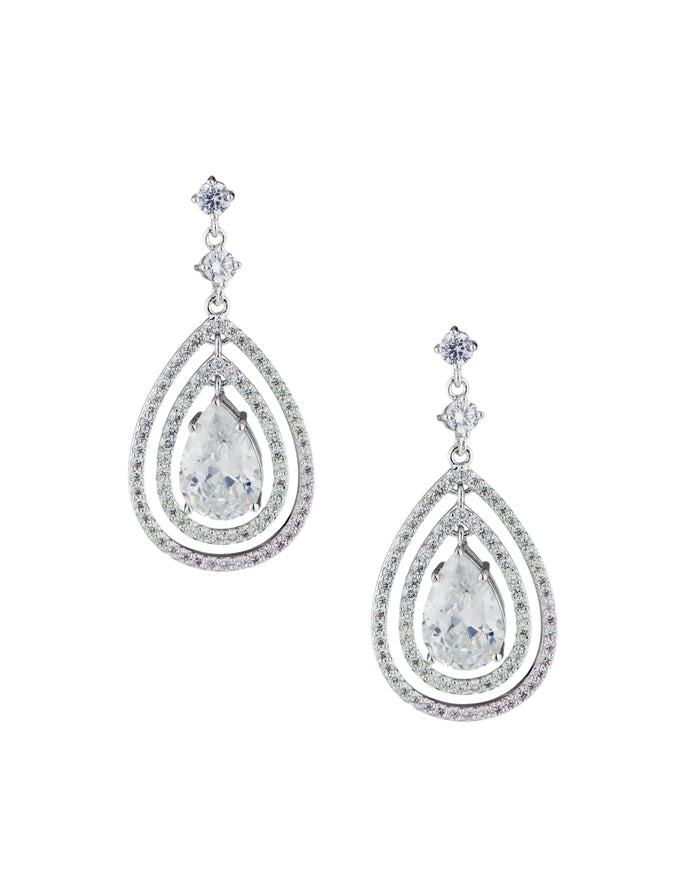 Double Halo Pear Earrings