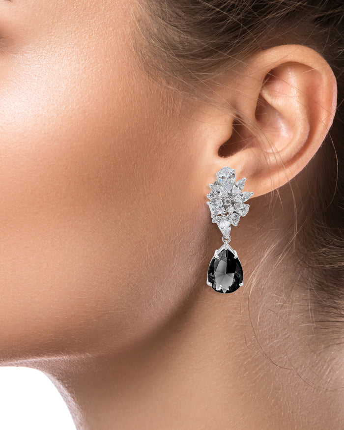 Black CZ Cluster Pear Drop Earring