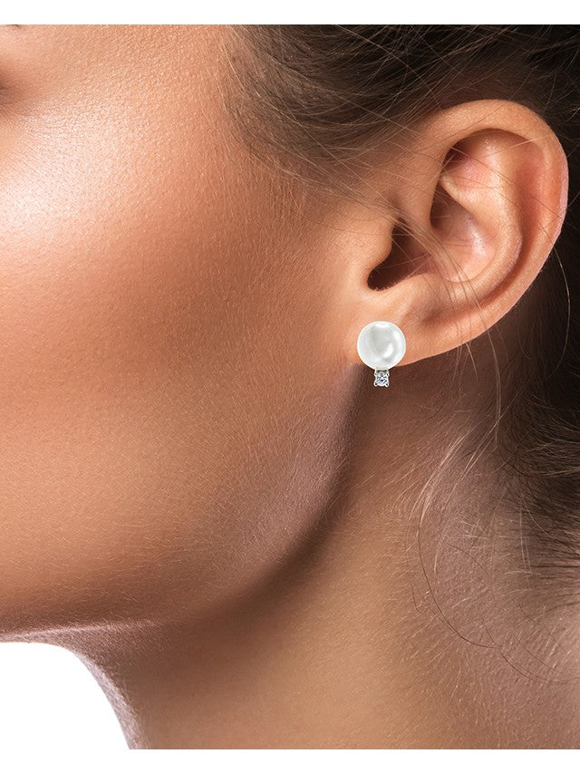Freshwater Pearl and CZ Stud Earrings