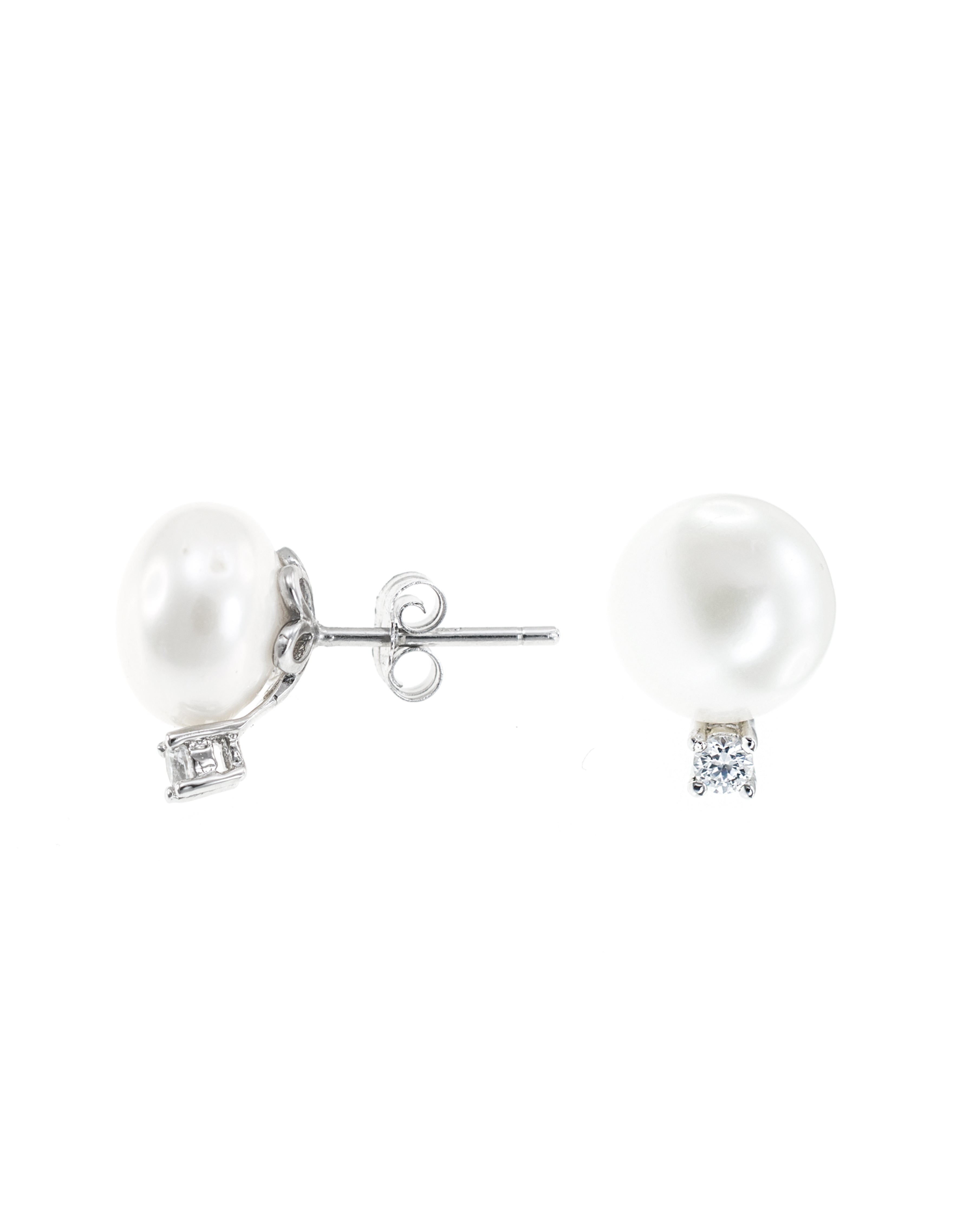 Freshwater Pearl and CZ Stud Earrings
