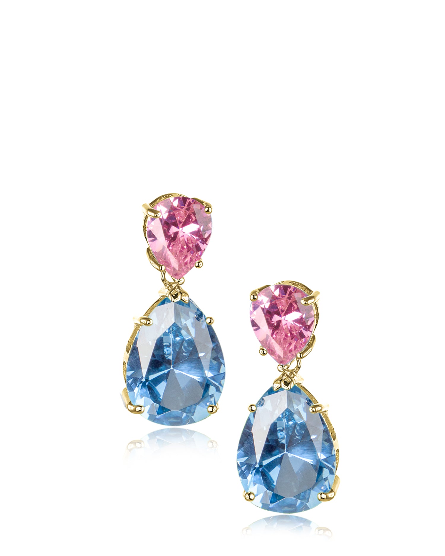 Pink and Aqua CZ Double Drop Earrings