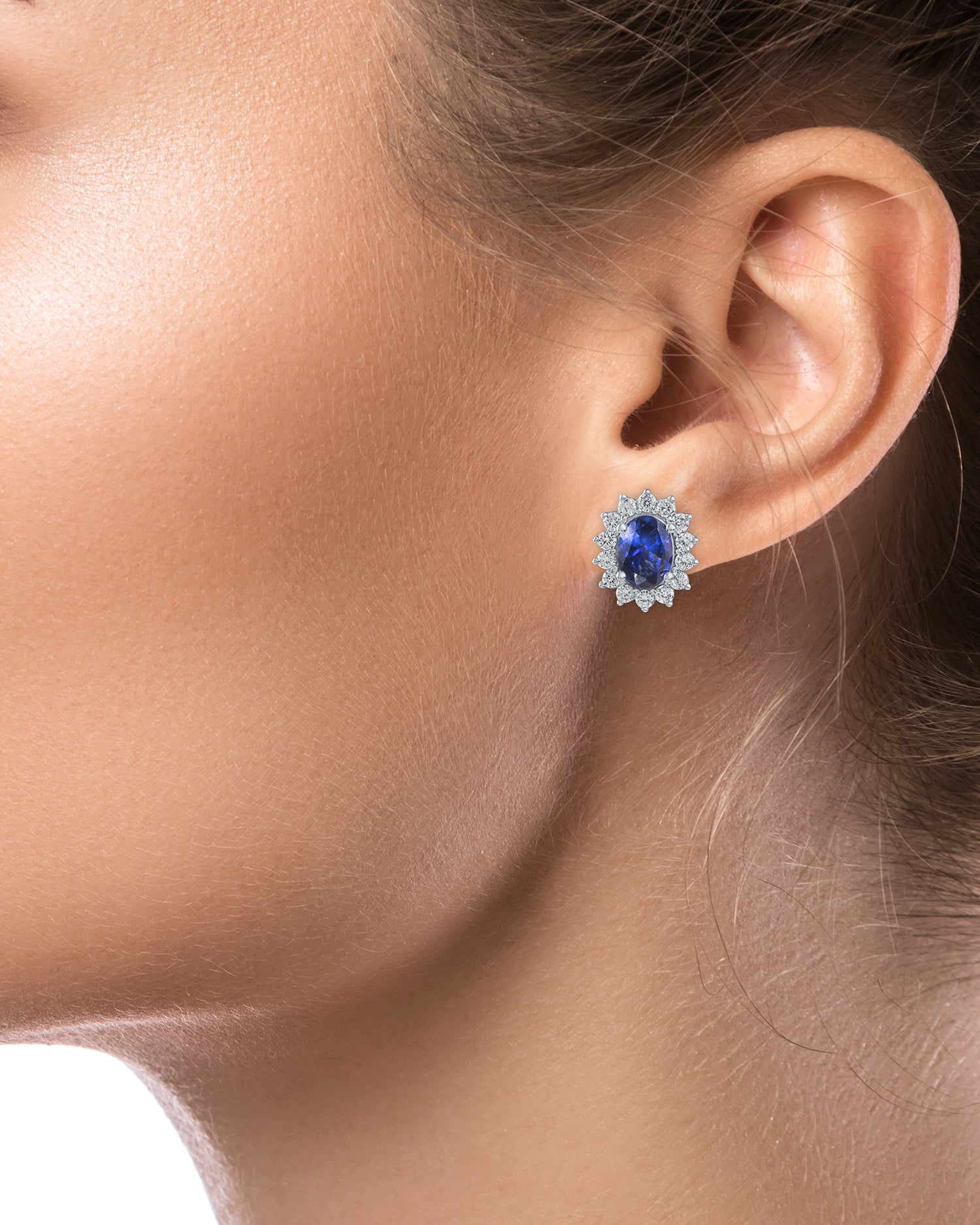 Sapphire Oval Halo Pierced Earrings