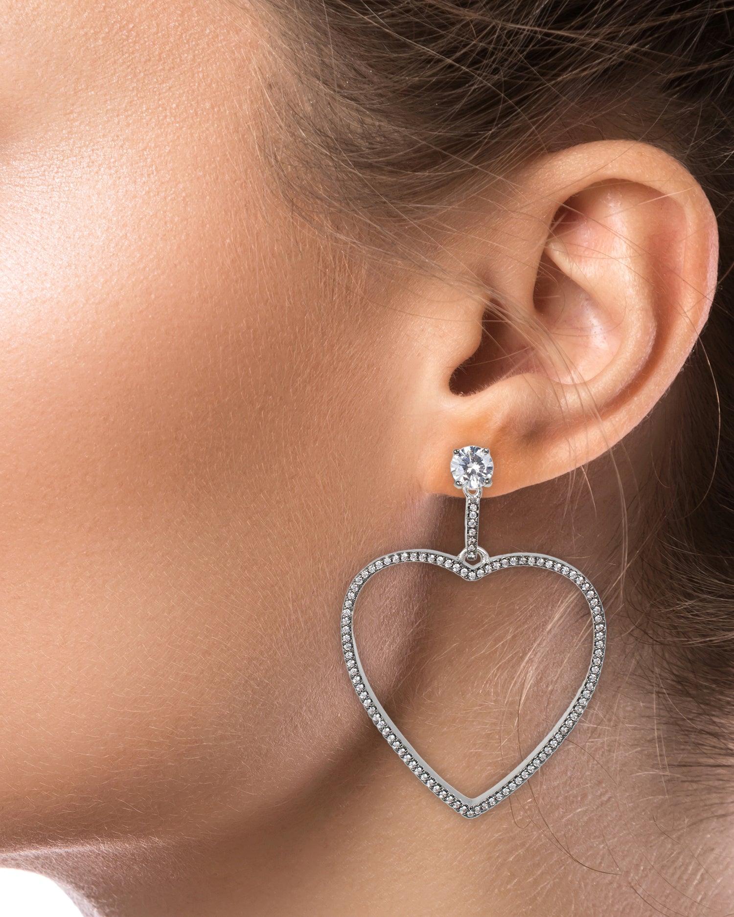 Pavé Open Heart Drop Earrings