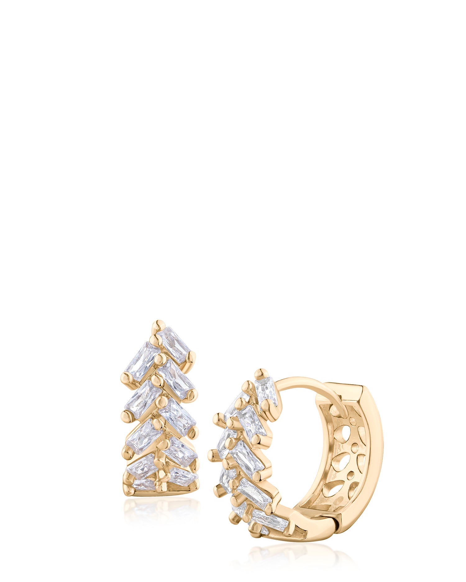 Baguette CZ Chevron Huggie Hoop Earrings