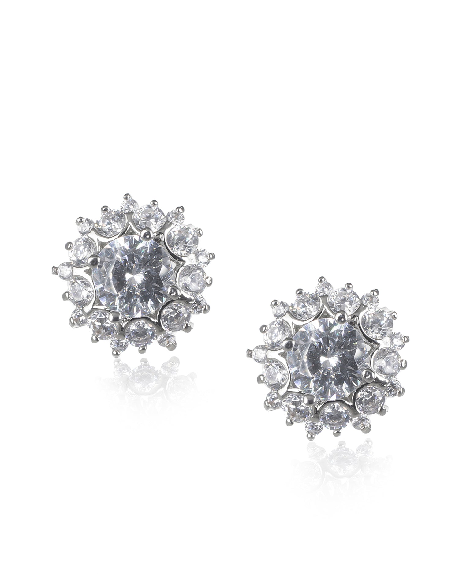 Round CZ Cluster Stud Earrings