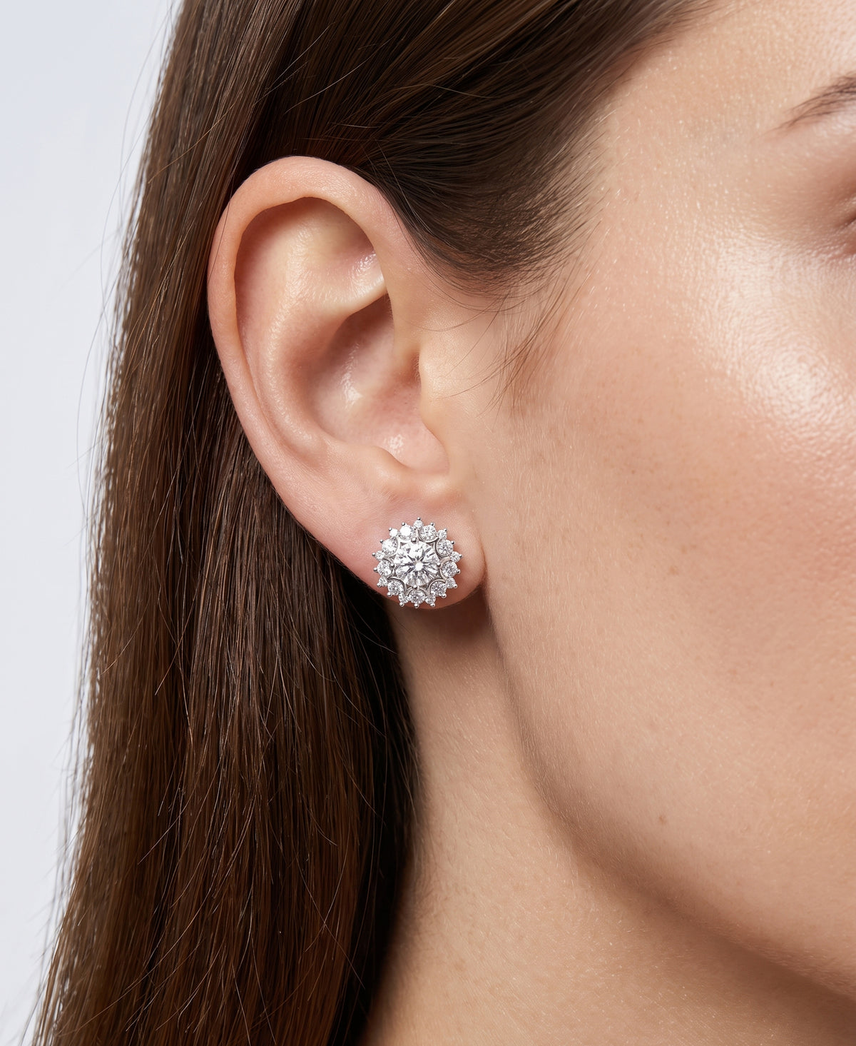 Round CZ Cluster Stud Earrings