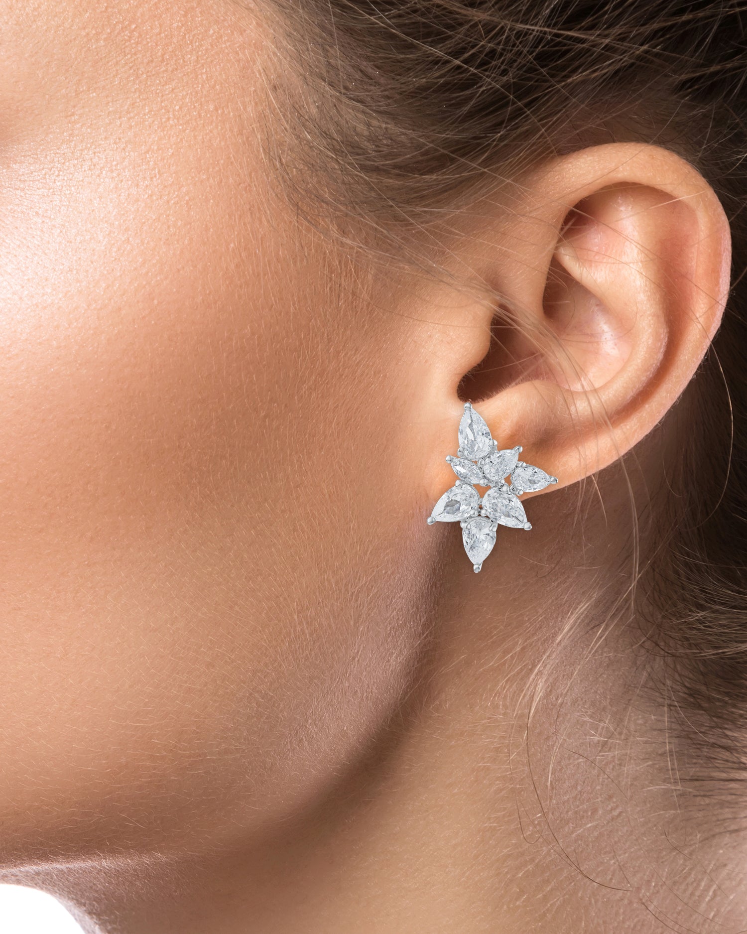 Pear CZ Cluster Studs