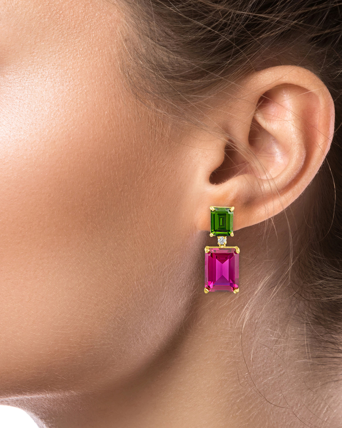 Pink and Peridot Two Tone Earrings