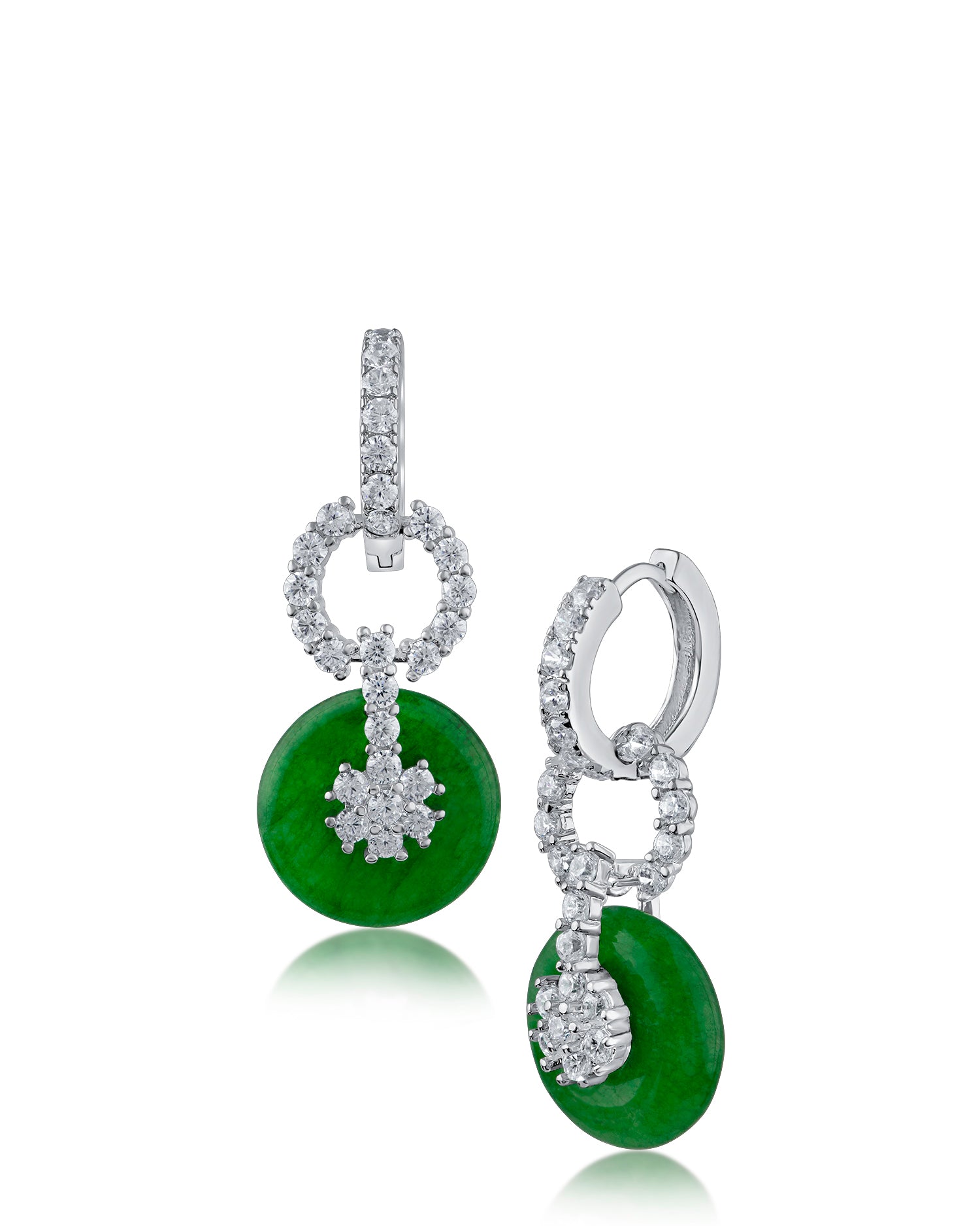 Pave Link and Jade Drop Earrings