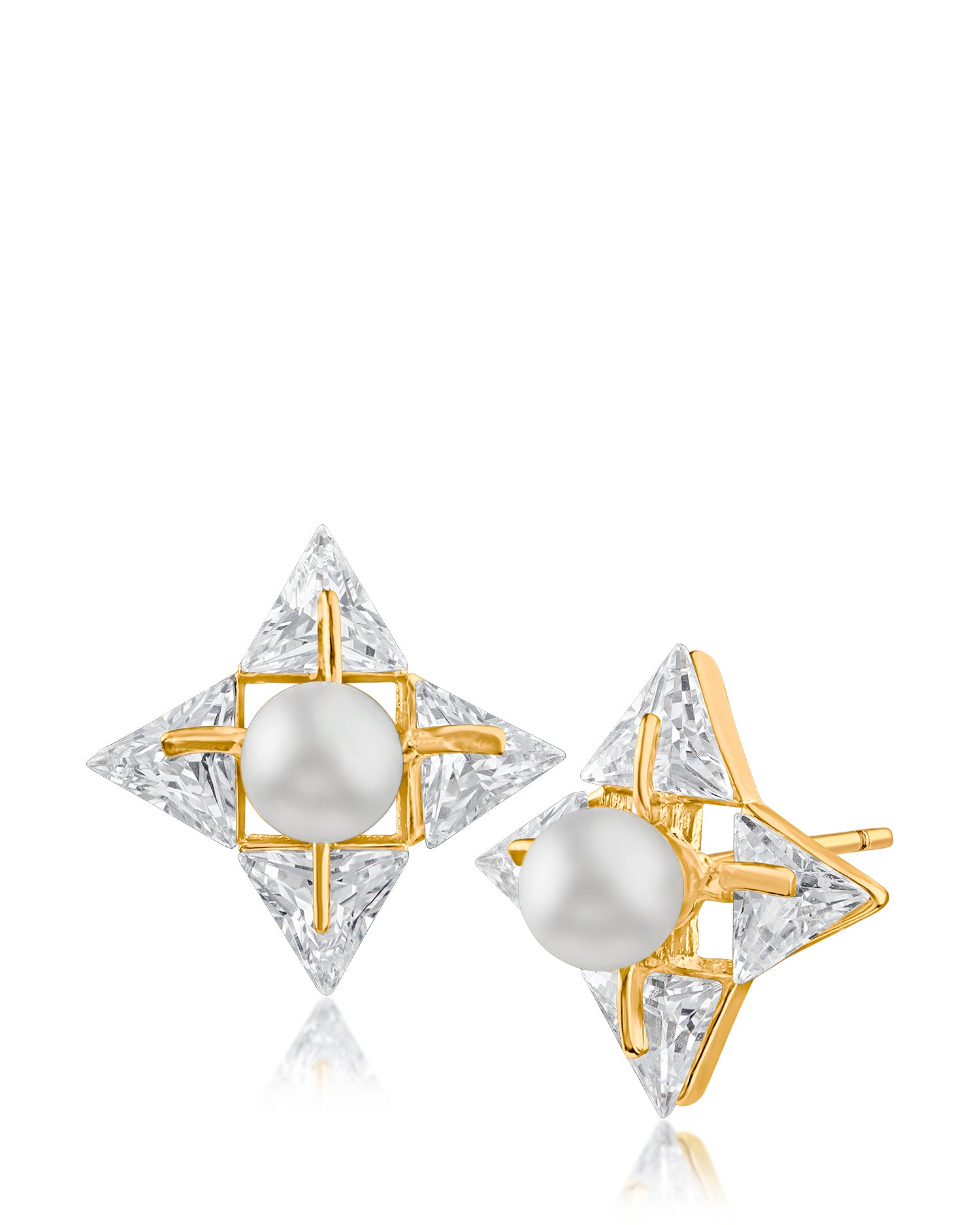 Trillion CZ and Glass Pearl Earrings