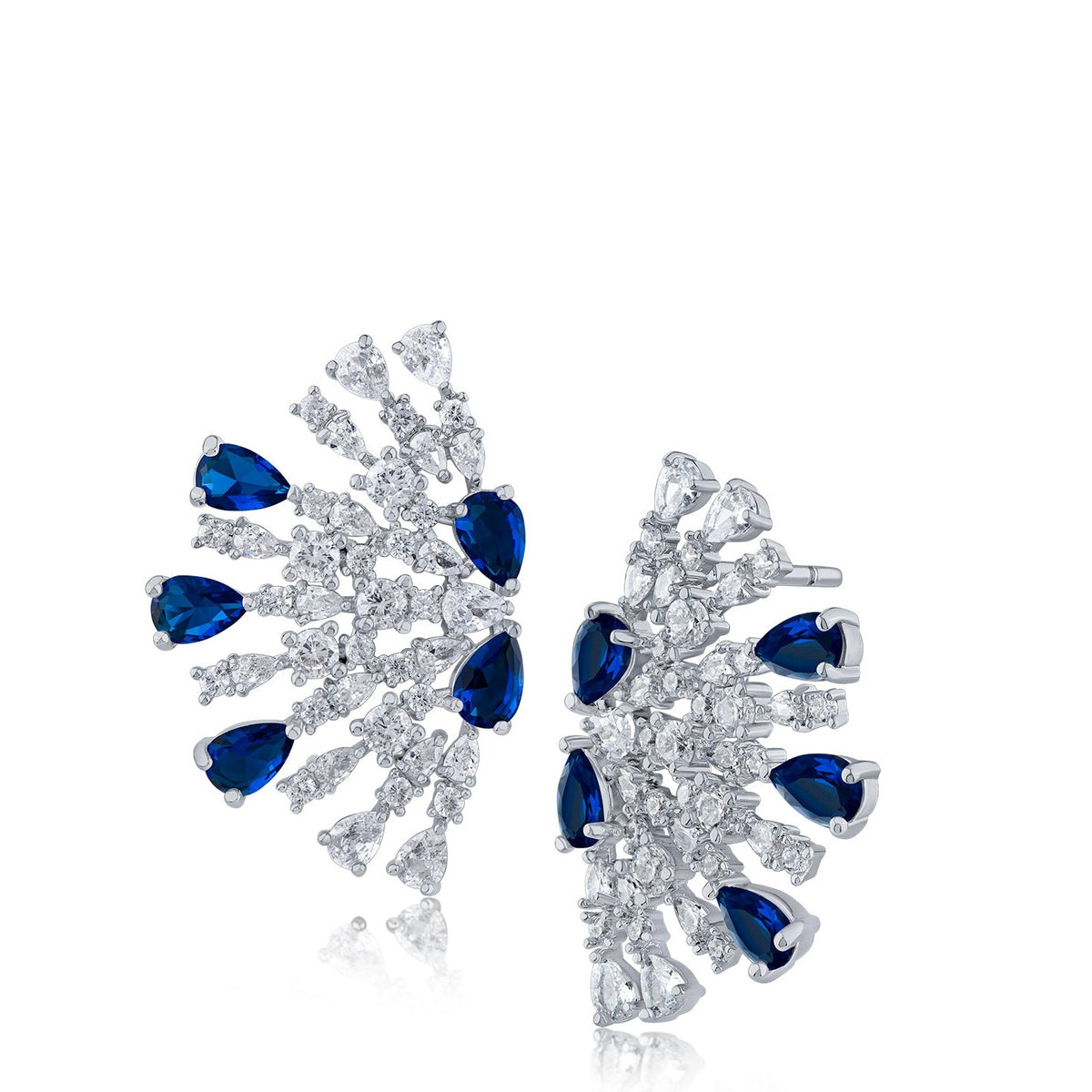 Round and Pear CZ Half Circle Earrings