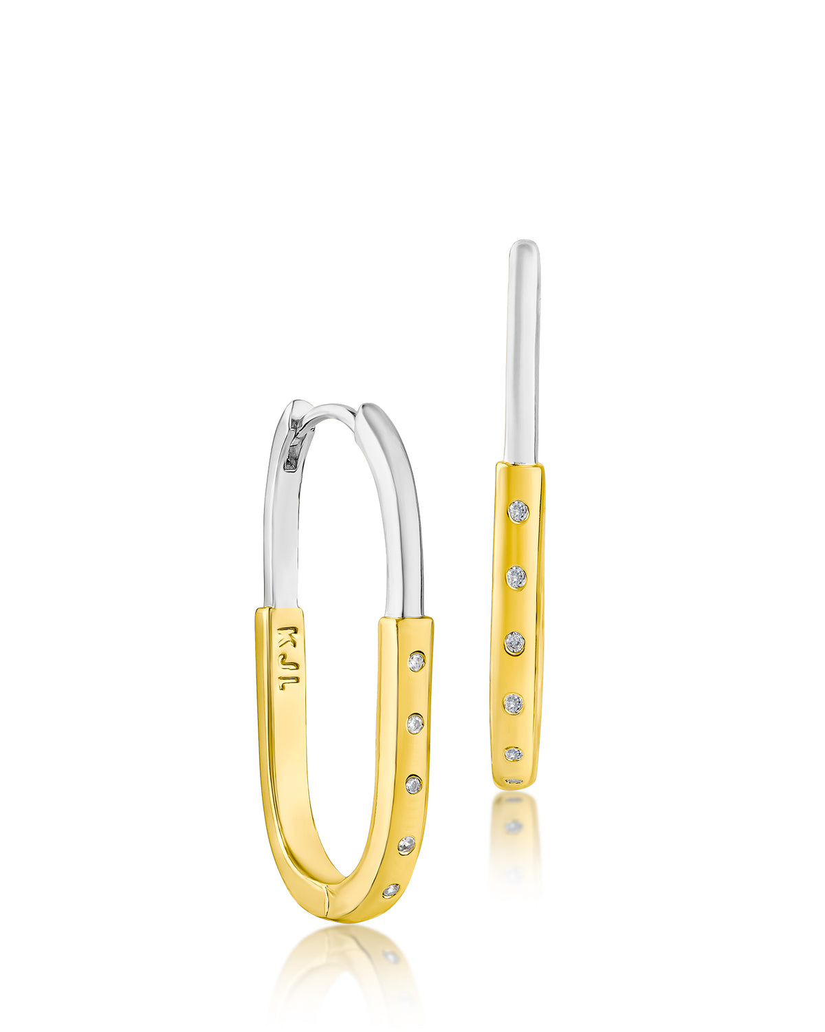 Round CZ inlay Oval Hoops