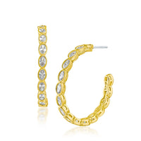 Oval Bezel Set Hoop Earrings