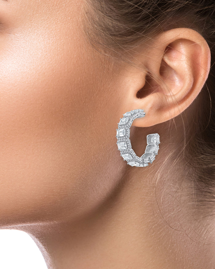 Emerald and Pave Statement Hoop Earrings