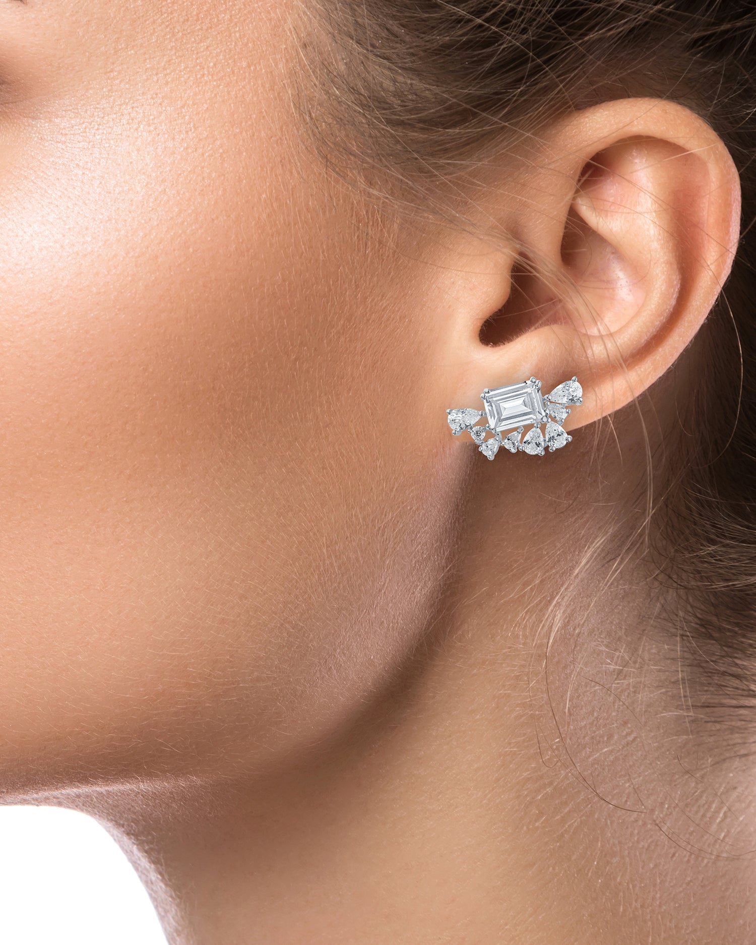 Emerald and Pear Cluster Earrings