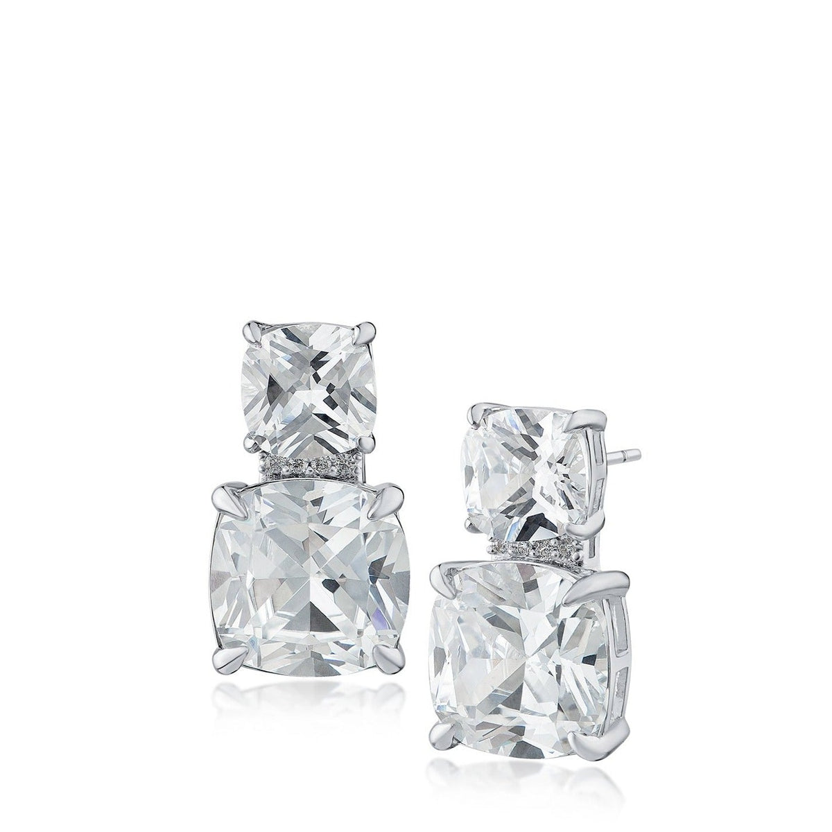 Double Cushion CZ Drop Earrings