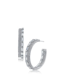 Baguette and Pave Hoop Earrings