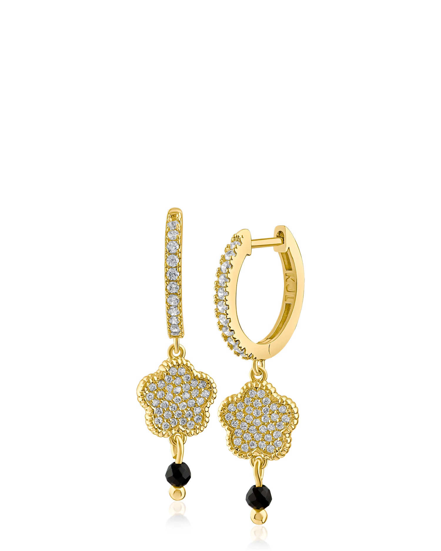 Pavé Clover & Bead Drop Huggie Earrings