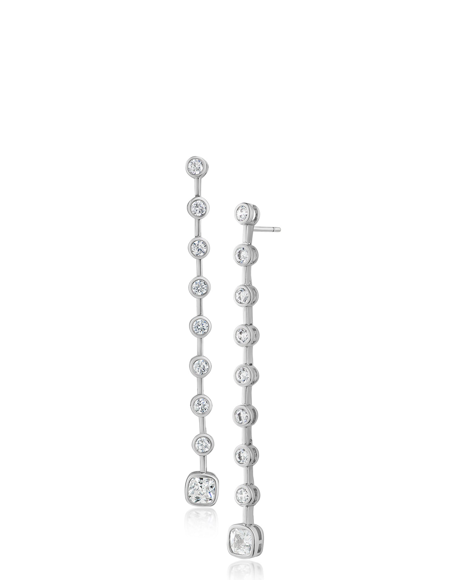Bezel CZ Linear Drop Earrings