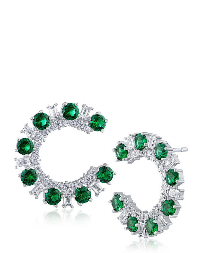 Round and Baguette CZ Open Circle Earrings