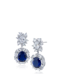 Blue Sapphire CZ Oval Statement Earrings