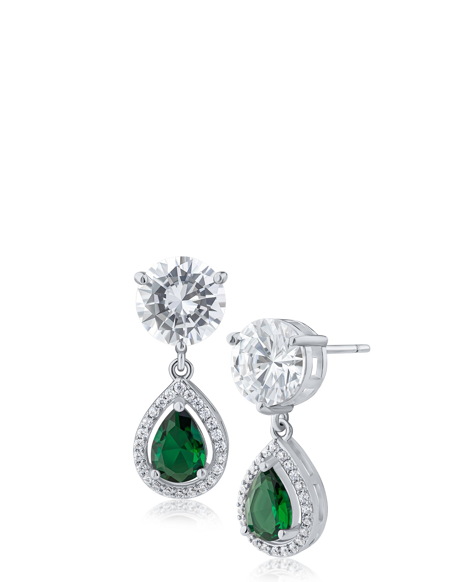 Pear CZ Halo Drop Earrings