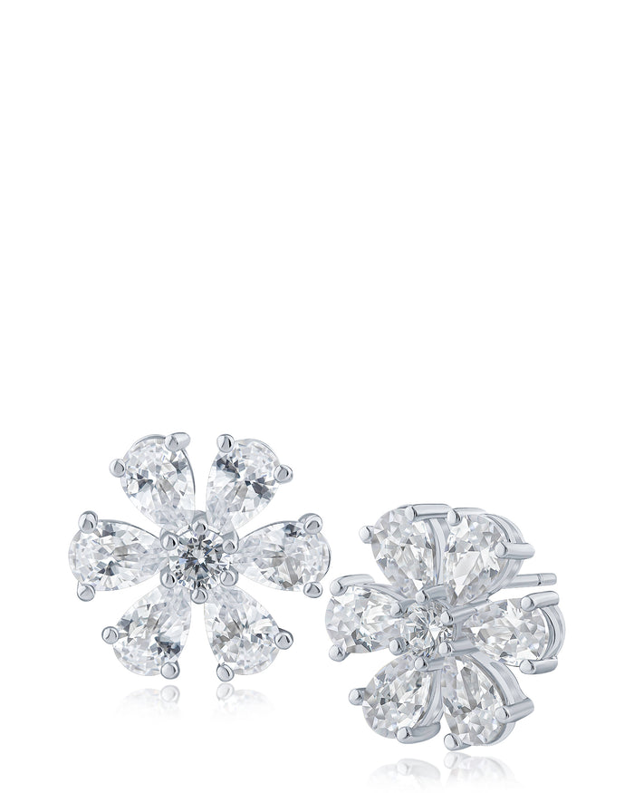 Pear CZ Flower Stud Earrings