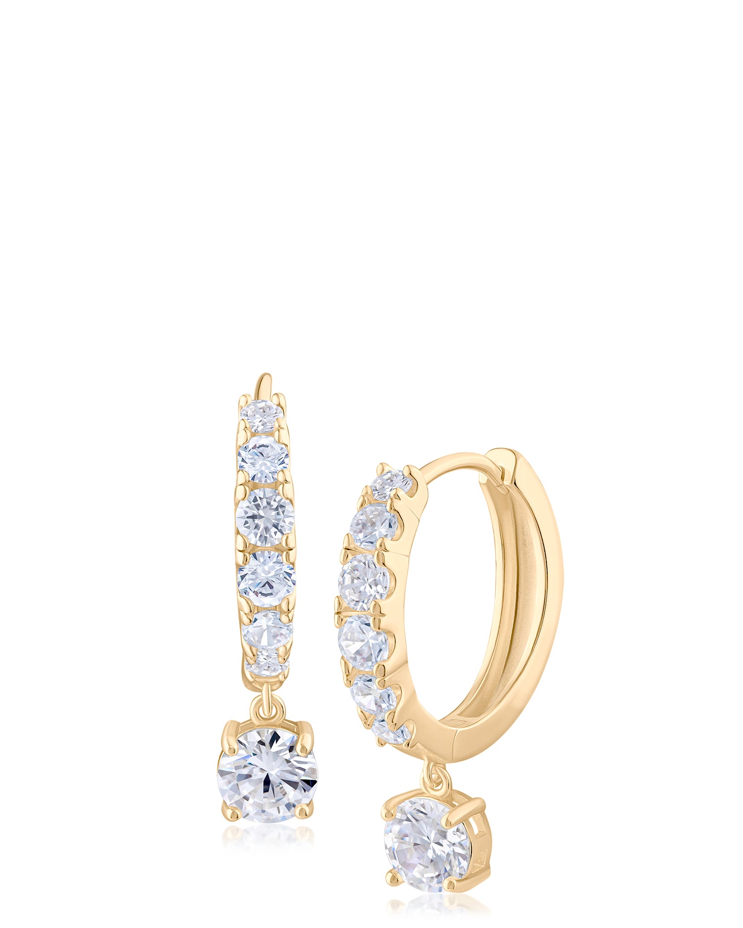 Round CZ Drop Hoop Earrings