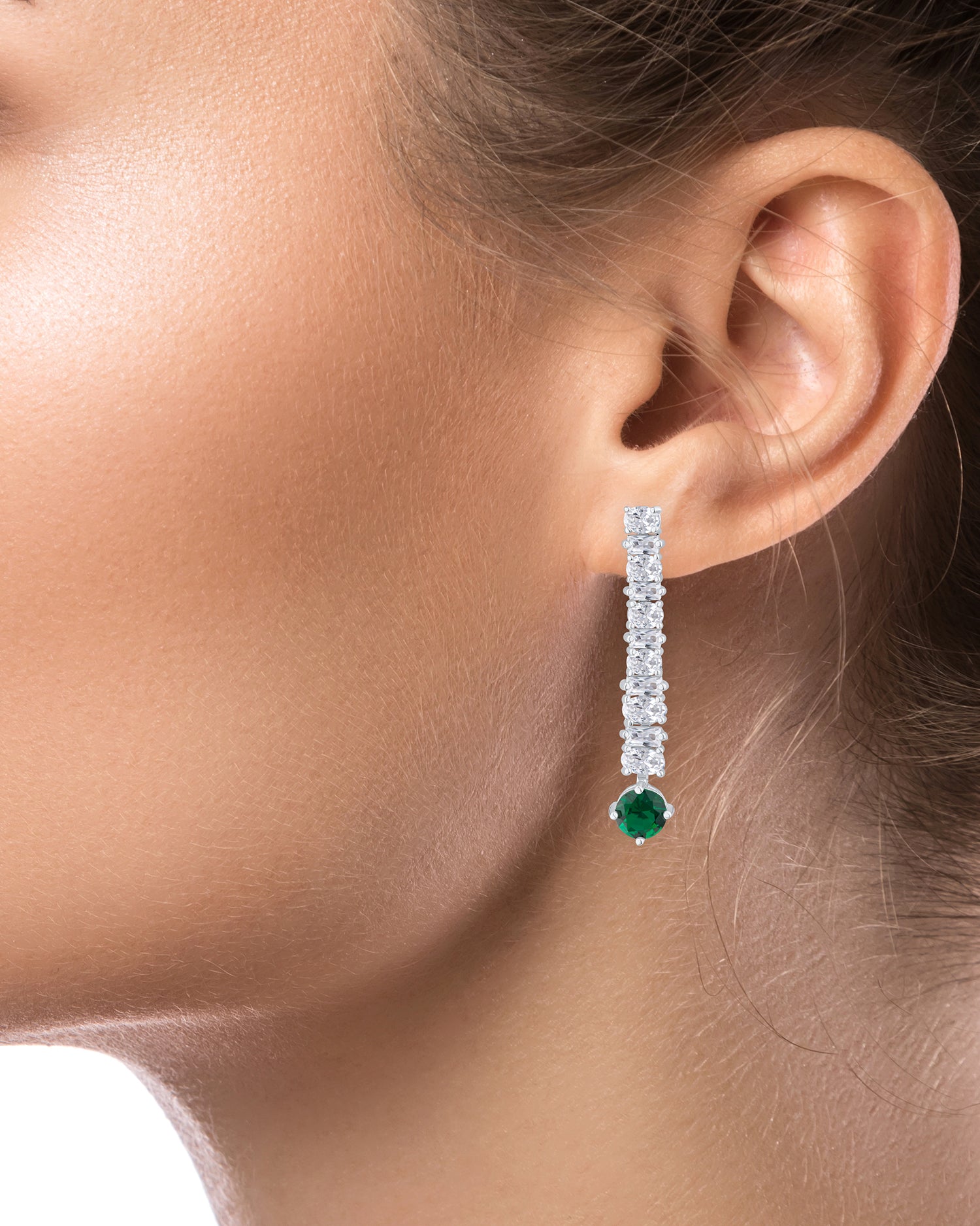 Oval and Round CZ Linear Drop Earrings