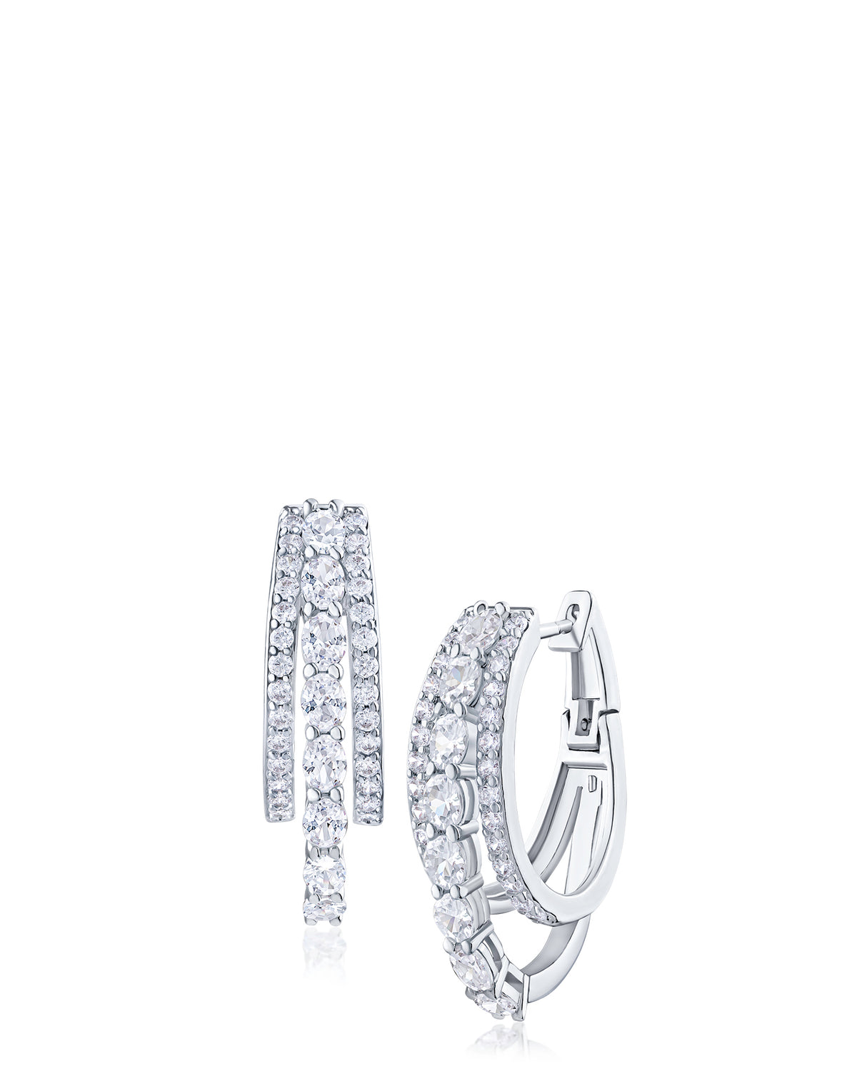 Graduated Triple Row CZ Hoop Earrings