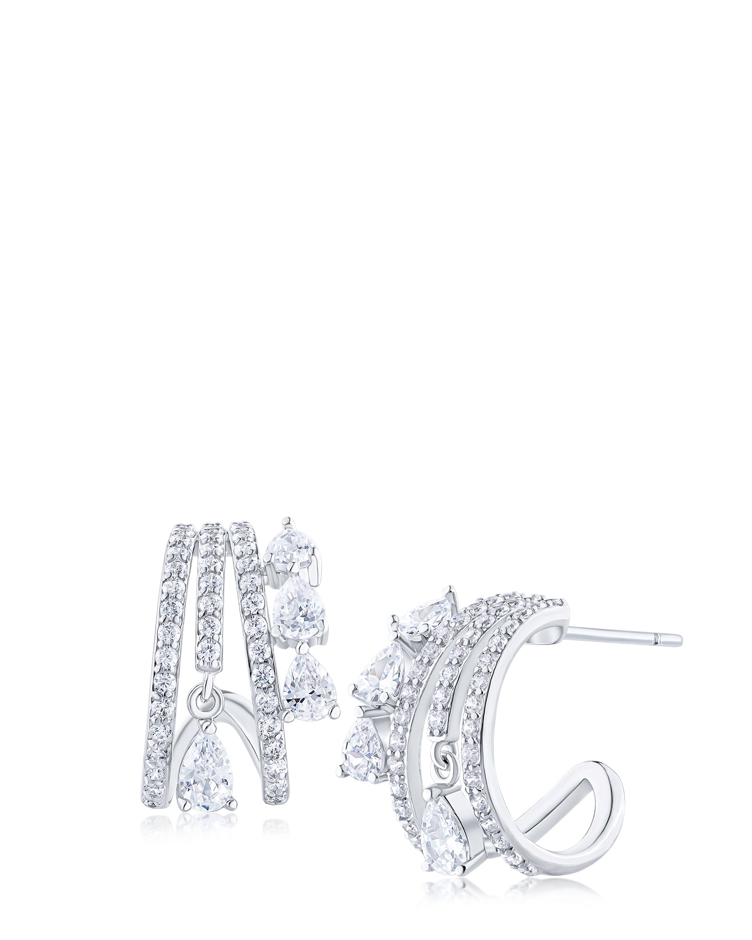 Triple Row Mixed-Cut CZ Hoop Earrings