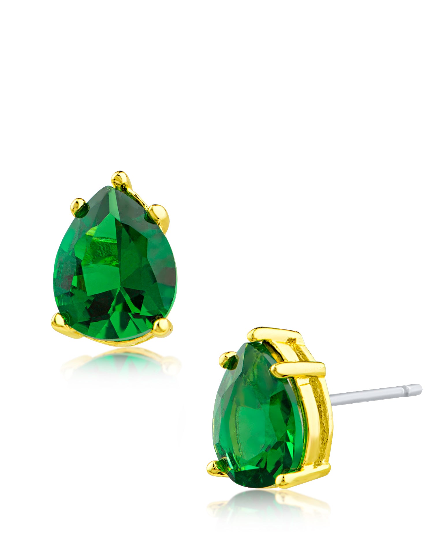 Pear Emerald CZ Stud Earrings