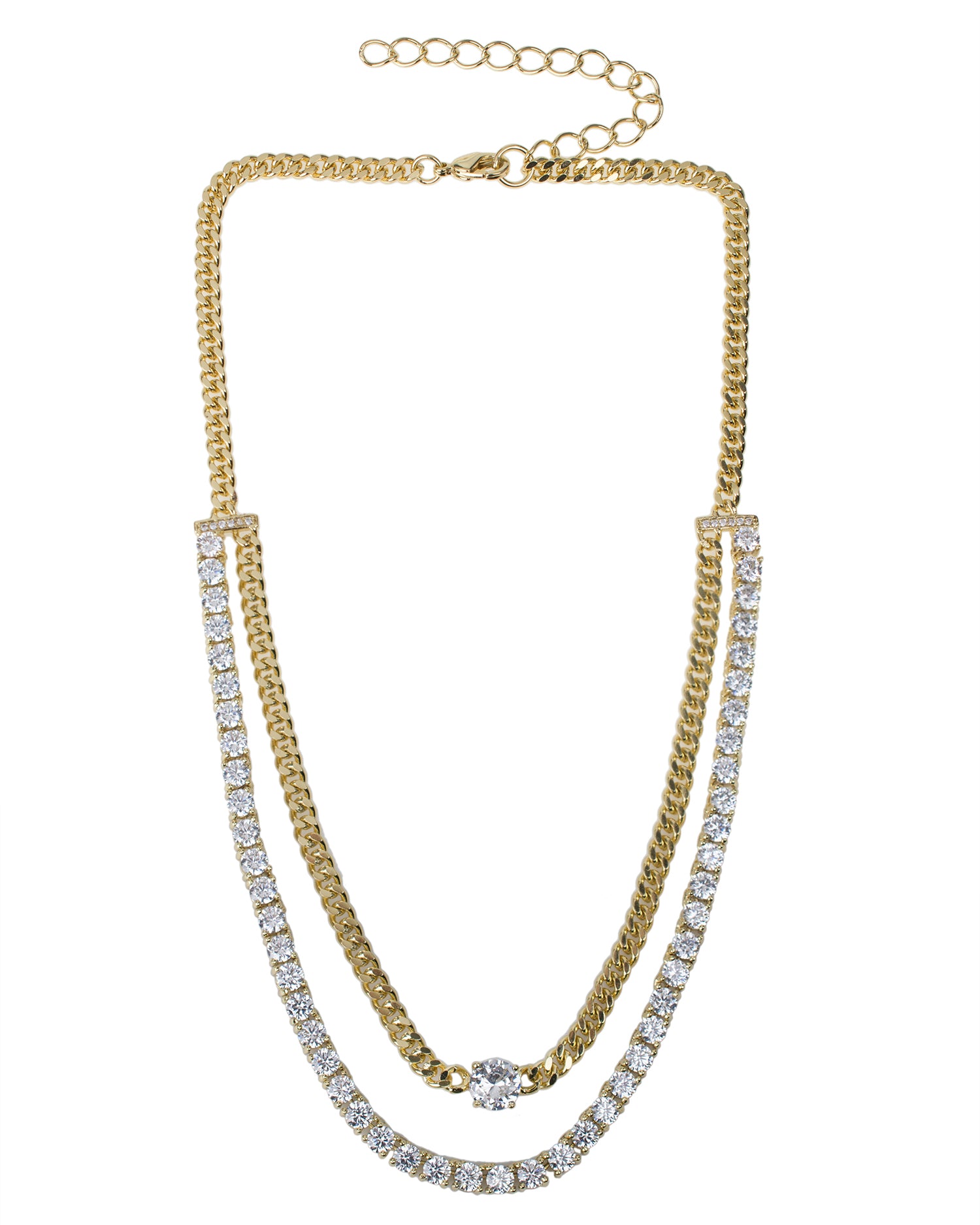 CZ and Chain Double Stranded Necklace