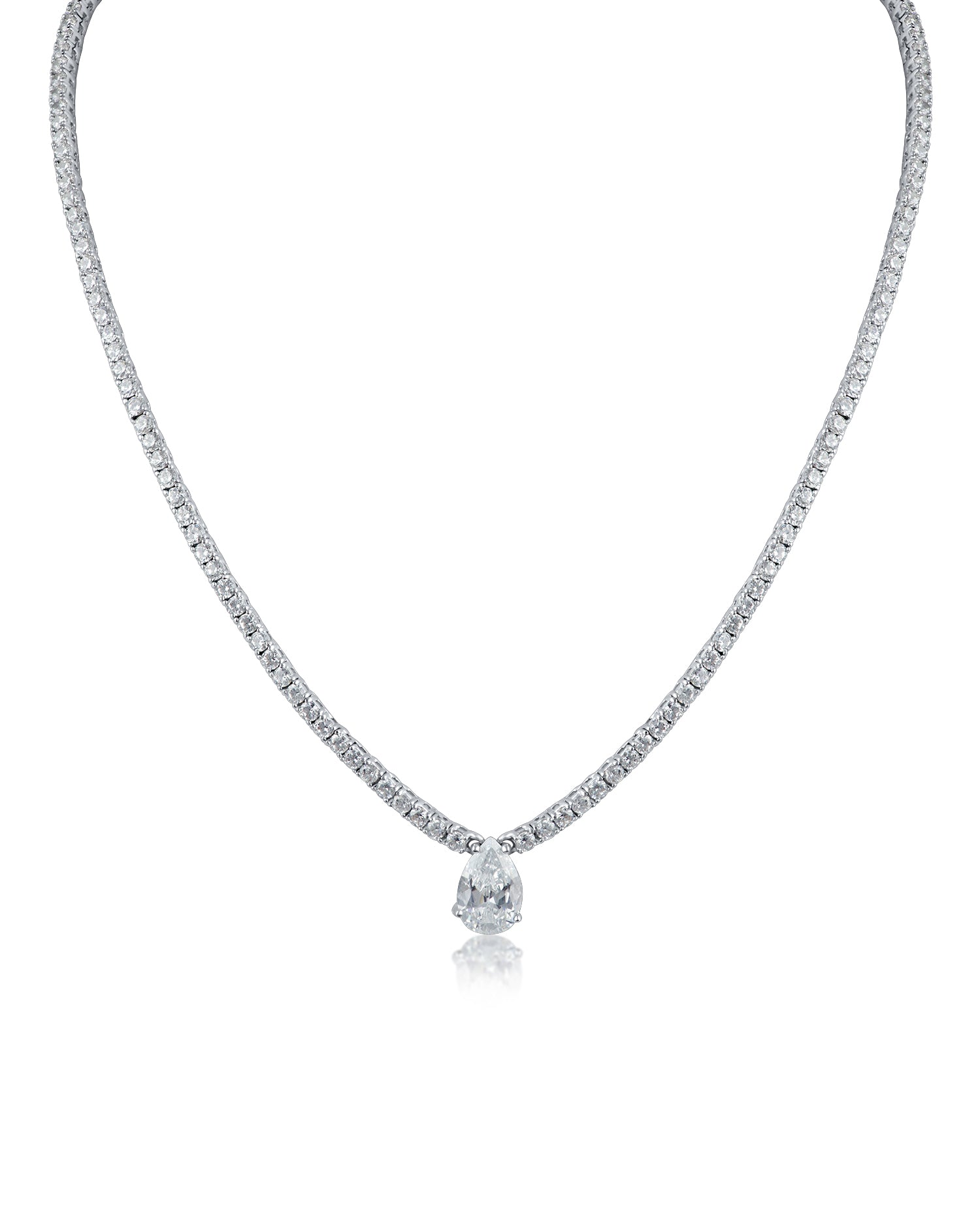 CZ Tennis Necklace with Pear Drop