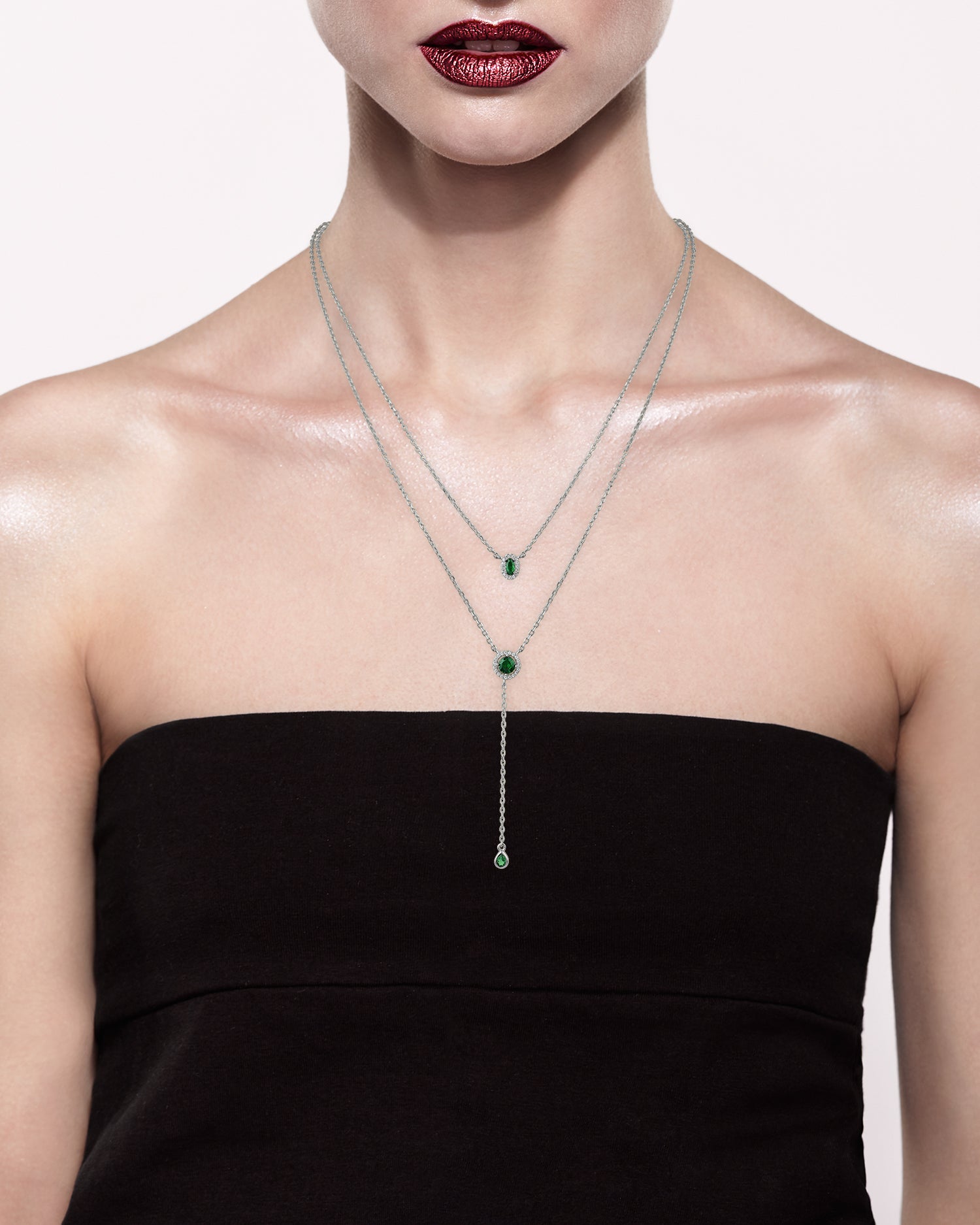 Round CZ Double Layered Necklace