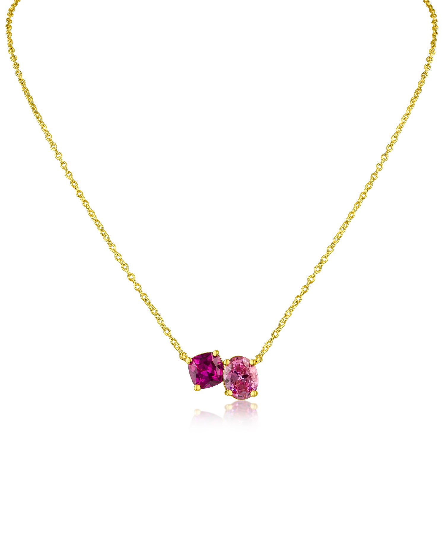 Two Tone Oval CZ Pendant Necklace