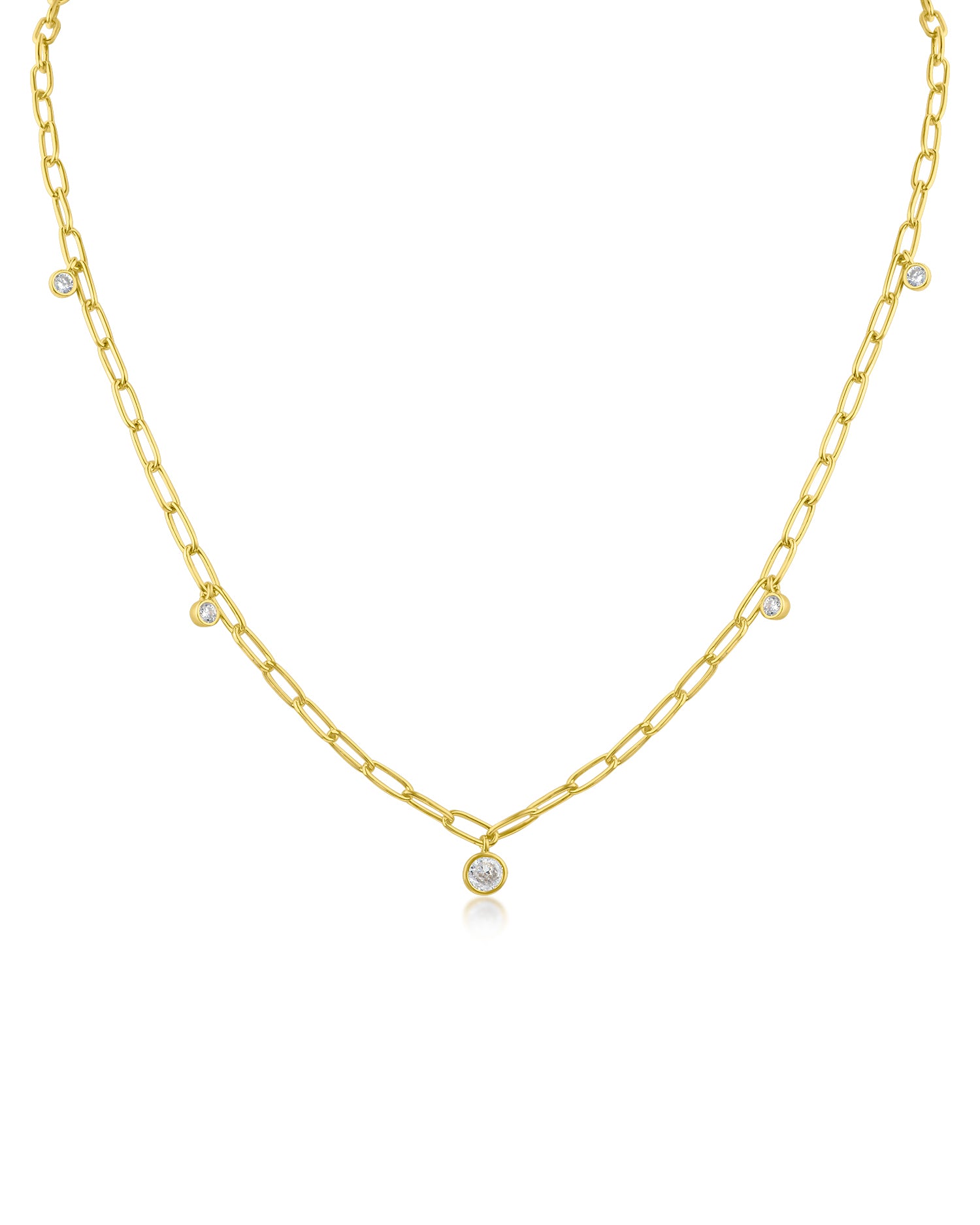 Round CZ Charm Chain Necklace