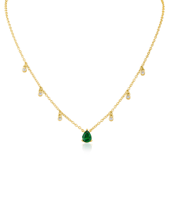 Round and Pear CZ Charm Necklace