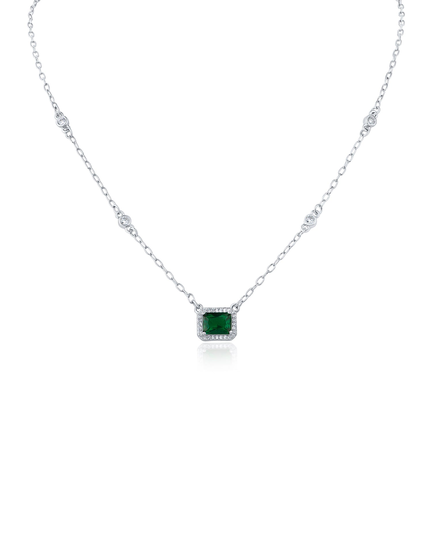 Emerald Cut CZ Halo Necklace