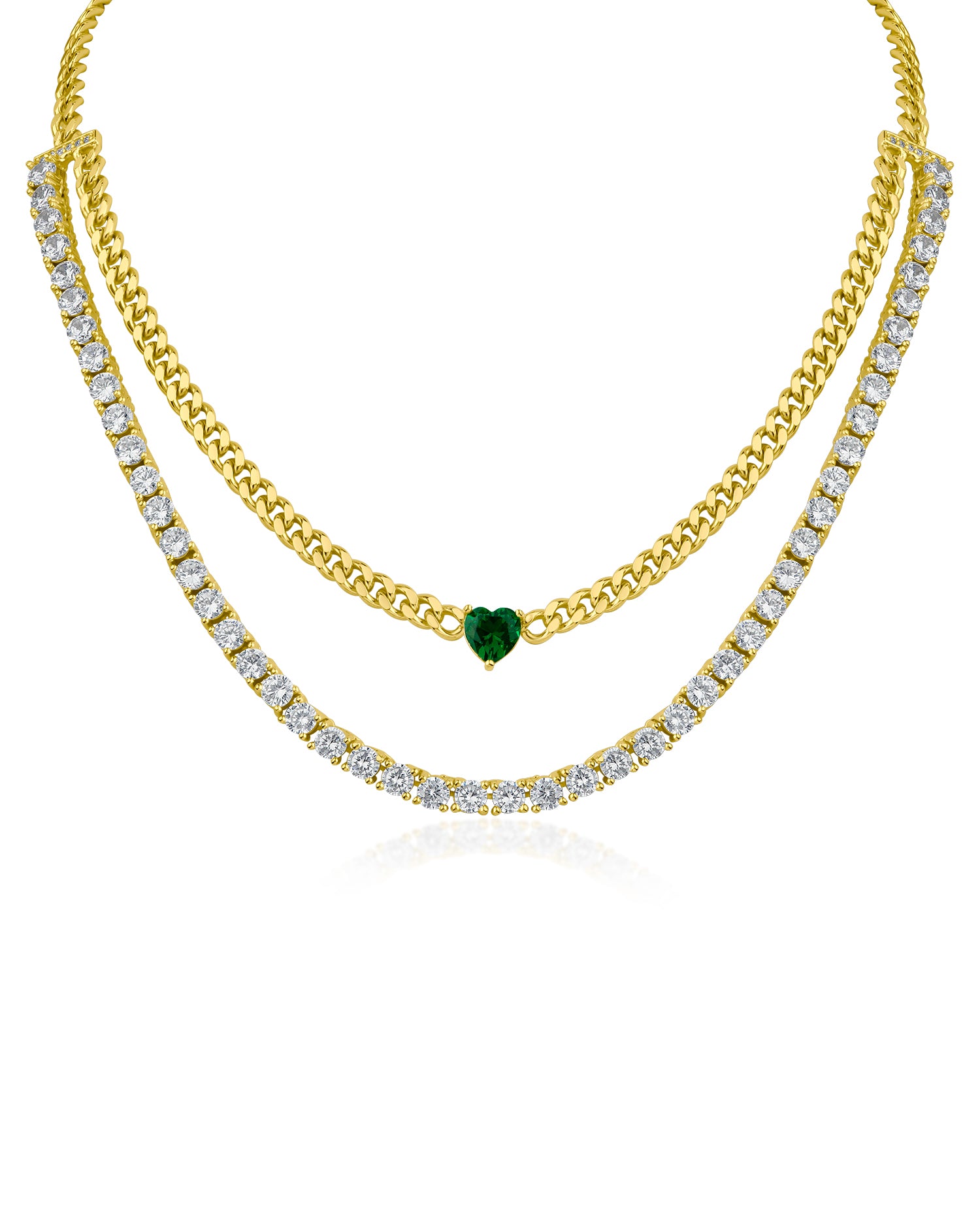 Double Layered Chain and CZ Necklace