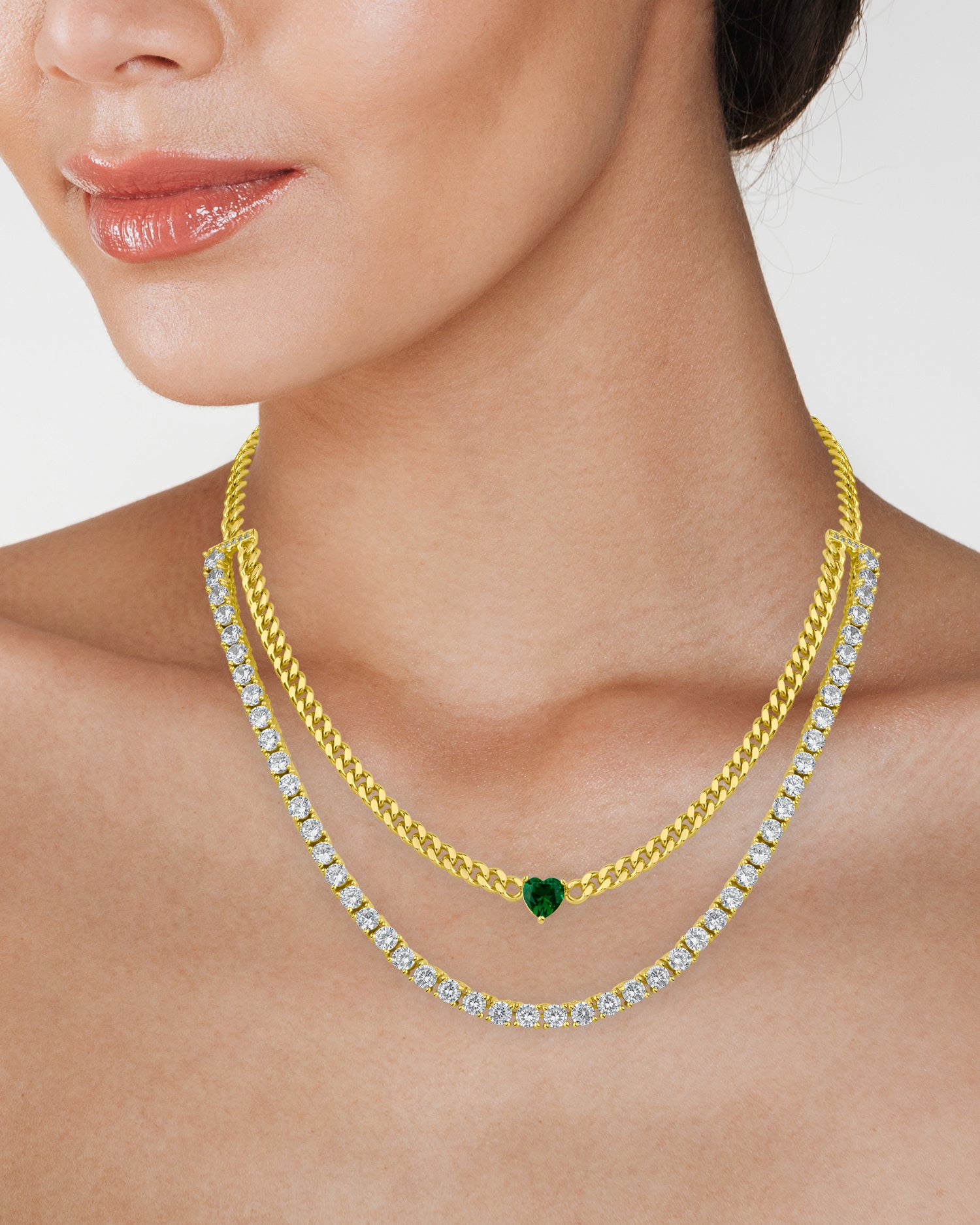 Double Layered Chain and CZ Necklace