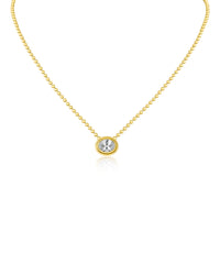 Oval CZ Vintage Bezel Set Pendant Necklace