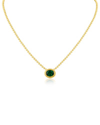 Oval CZ Vintage Bezel Set Pendant Necklace