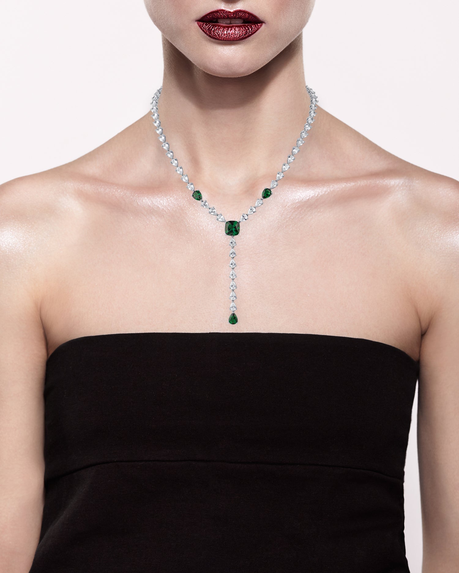 Pear and Cushion CZ Y-Necklace