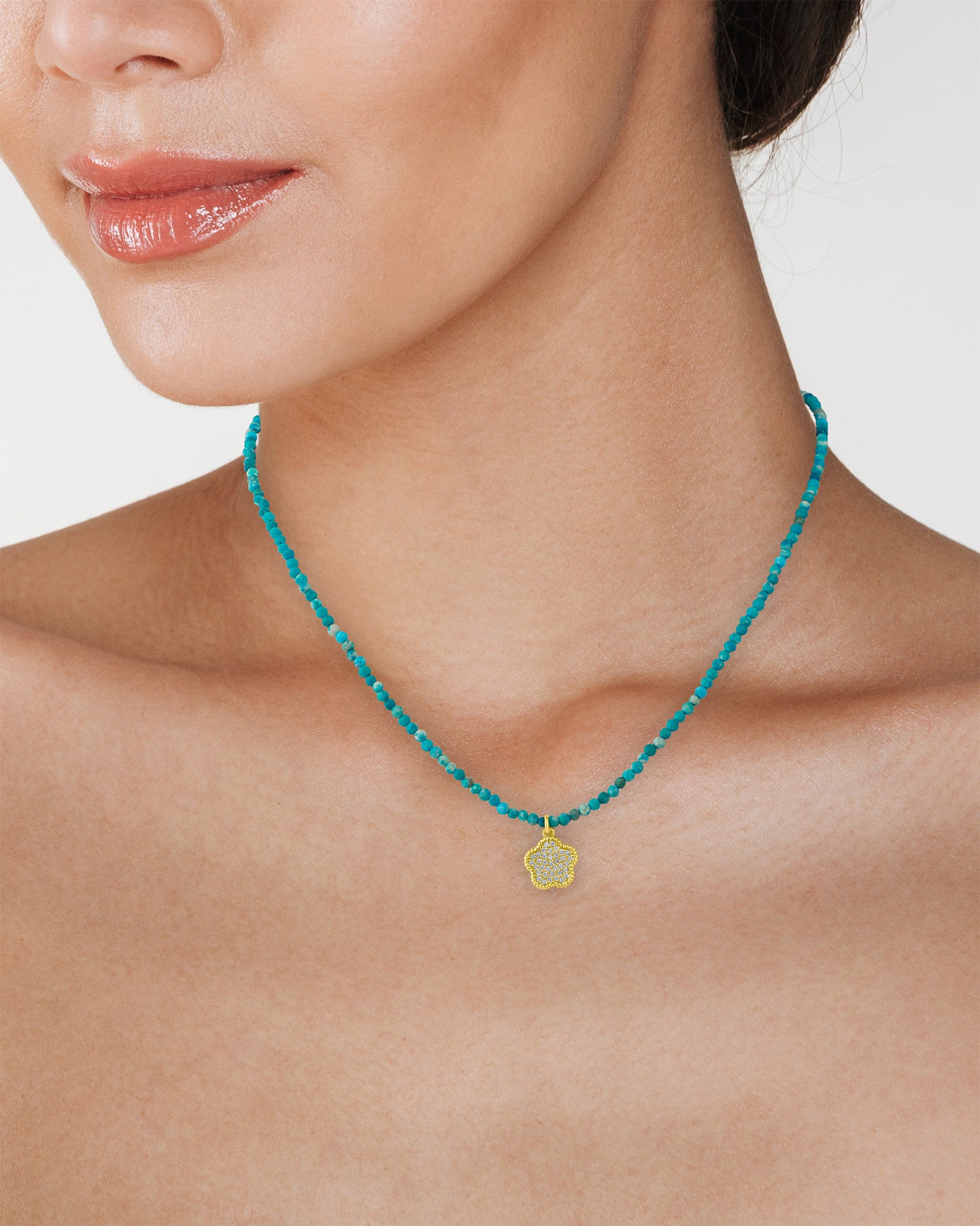Beaded Necklace with Pavé Clover Pendant